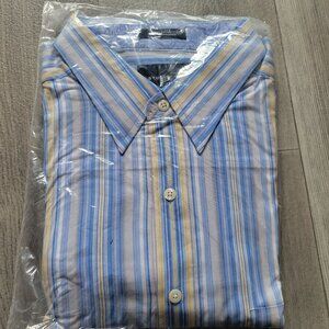 Bill Blass Studio Mens XLT Striped Cotton Dress Shirt Blue/Yellow